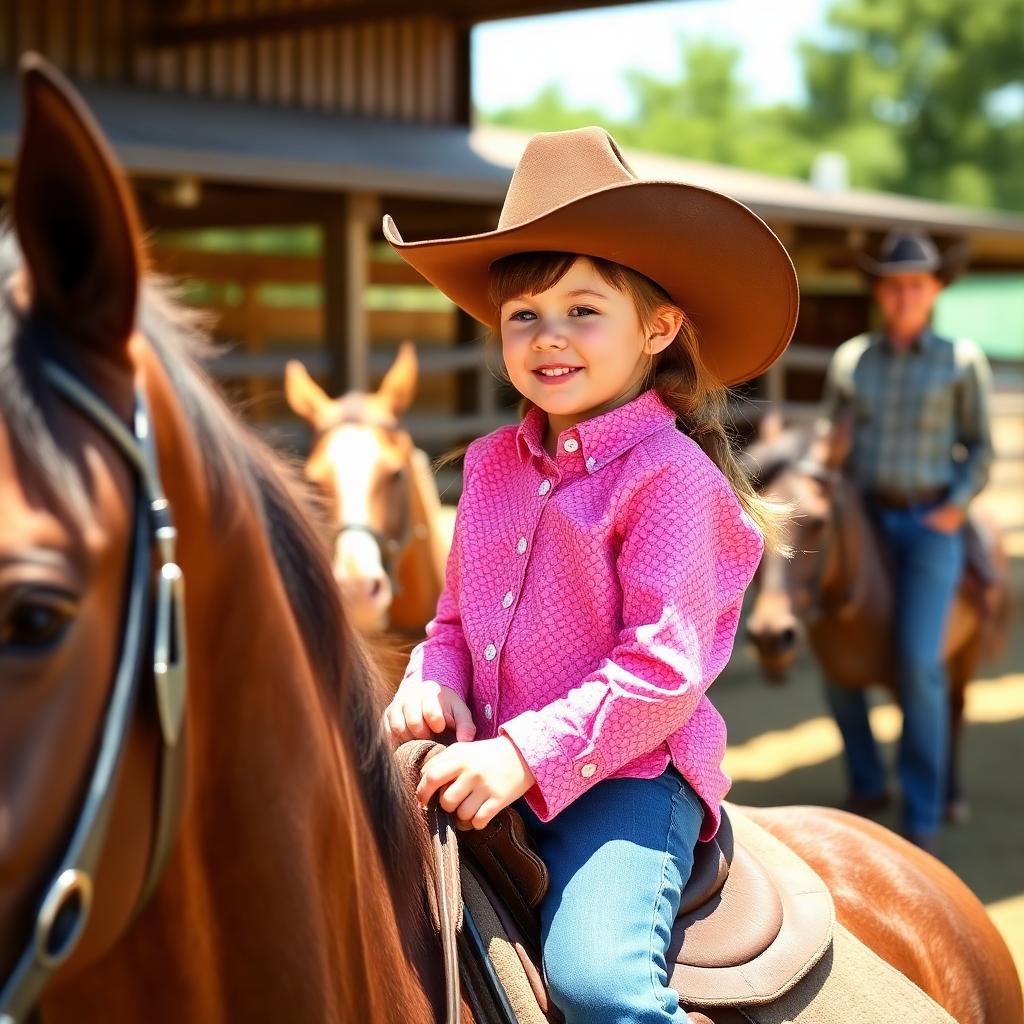 Young rider in a cowboy hat during a lesson